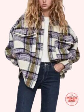 Zara Cream Plaid Shacket with Olive & Lavender Checks